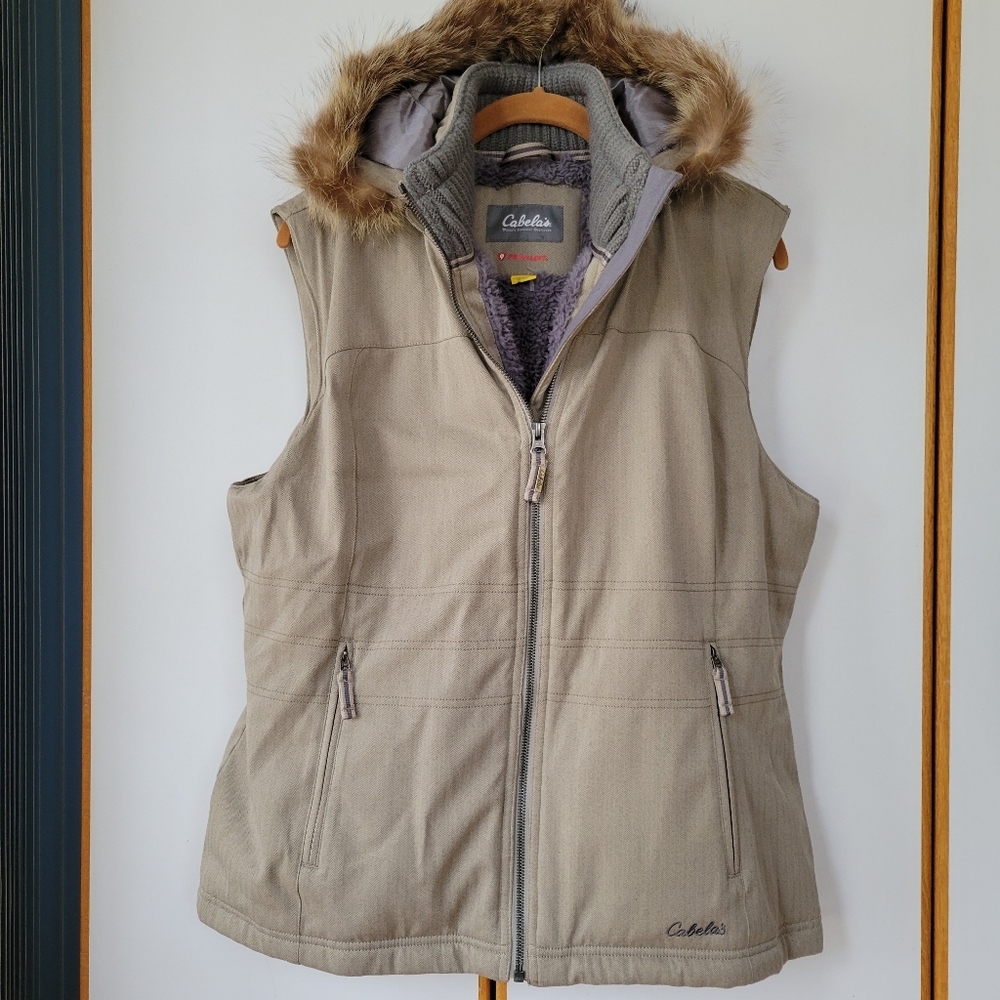 Cabela's Tan Hooded Faux-Fur Trim Vest